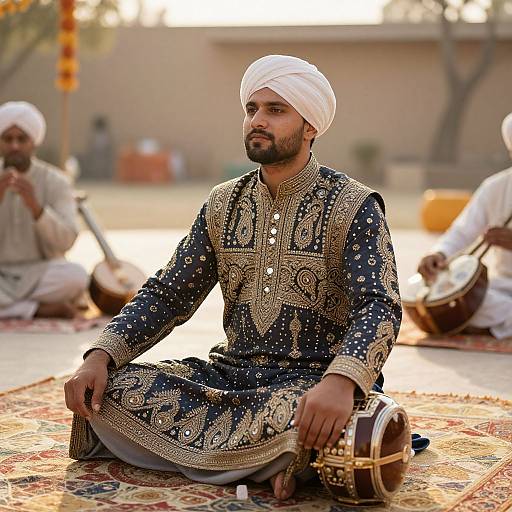 Man in Punjabi Suit in Courtyard