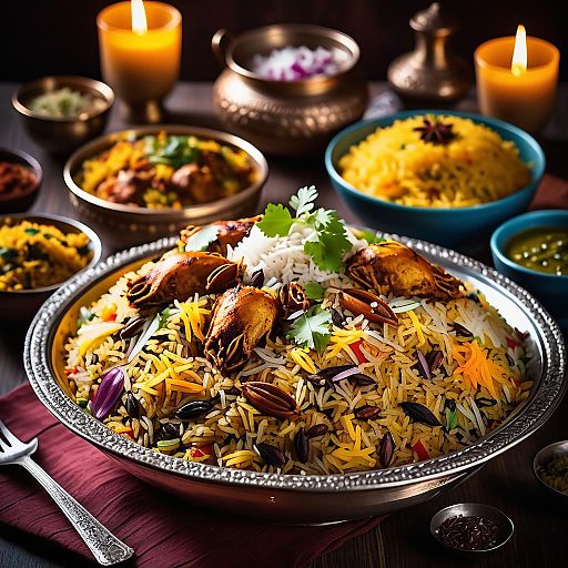 Traditional Indian Biryani with Nuts and Lemon