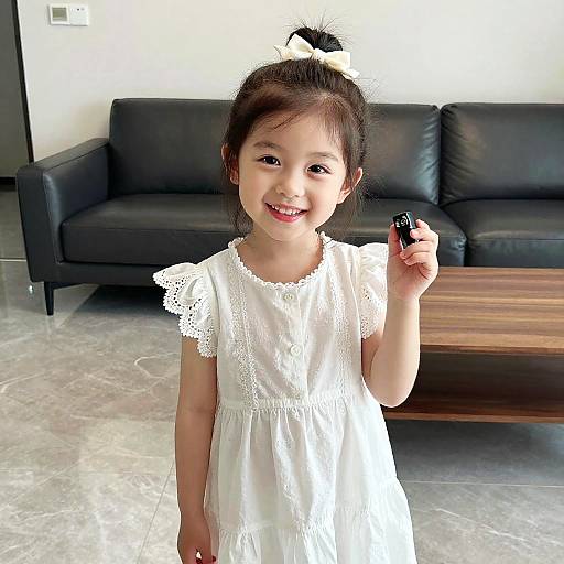 Smiling Asian Girl in White Dress