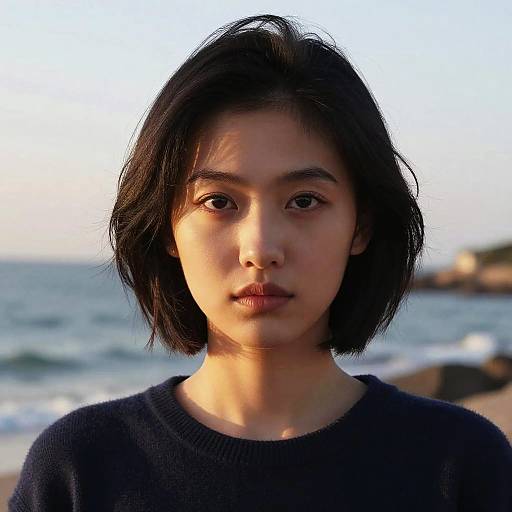 Stunning Girl by the Ocean at Dawn