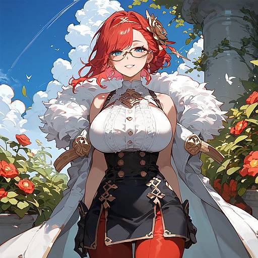 Cheerful Anime Girl in a Garden Scene