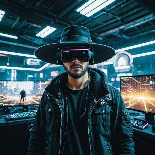 Man Wearing VR Headset in Futuristic Gaming Setup
