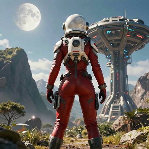 Cinematic Space Soldier in Alien Landscape