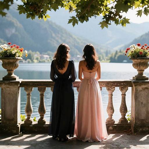 Elegance on a Scenic Stone Balcony
