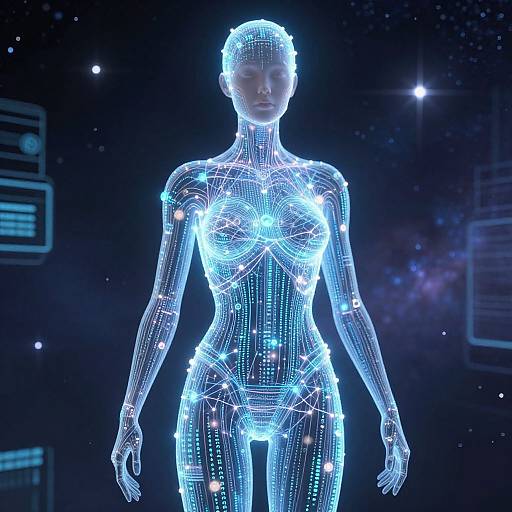 Ethereal AI Humanoid in Cosmic Sci-Fi