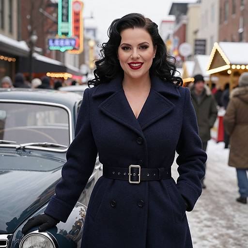 1940s Woman in Navy Wool Coat