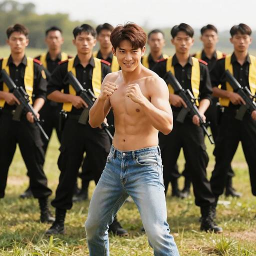 Confident Fighter in a Surrounded Stand-off