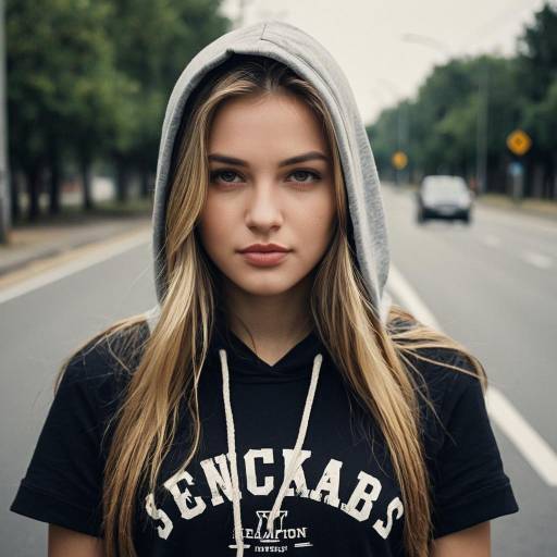 Young woman in hoodie on urban street