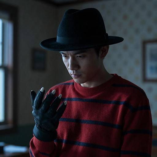 Mysterious Man with Glove in Shadows