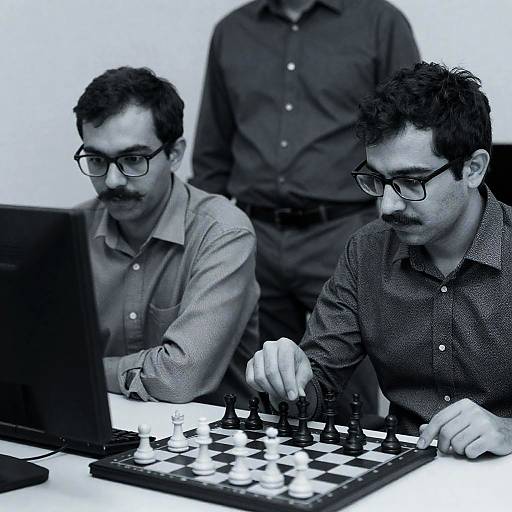 Monochrome Office Scene with Chess Players