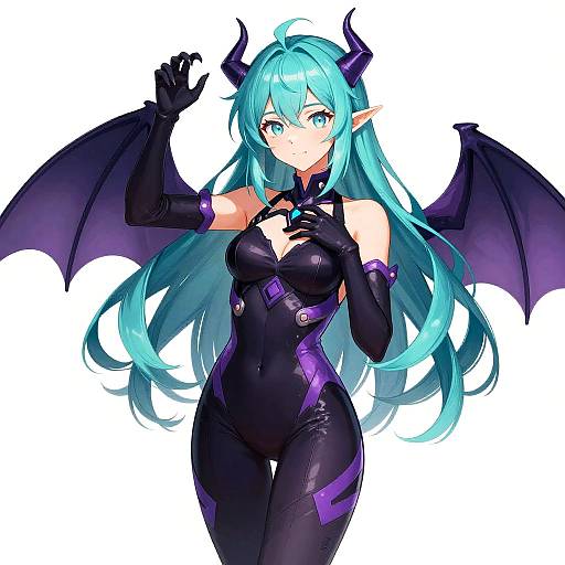 Anime Female Demon with Teal Hair
