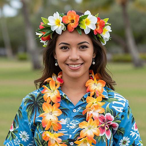 Realistic Woman in Hawaiian Luau Costume
