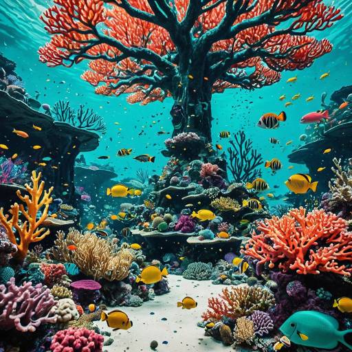 Surreal Underwater Coral Reef with Colorful Fish Surreal Underwater Coral Reef with Colorful Fish