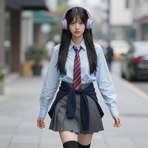 Trendy Young Asian Woman in Urban Setting