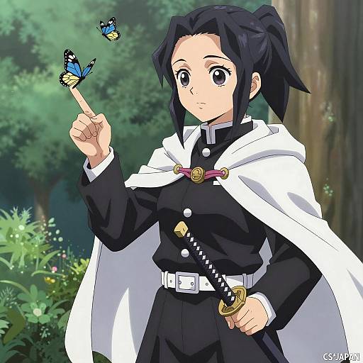 Anime Girl with Katana and Butterflies