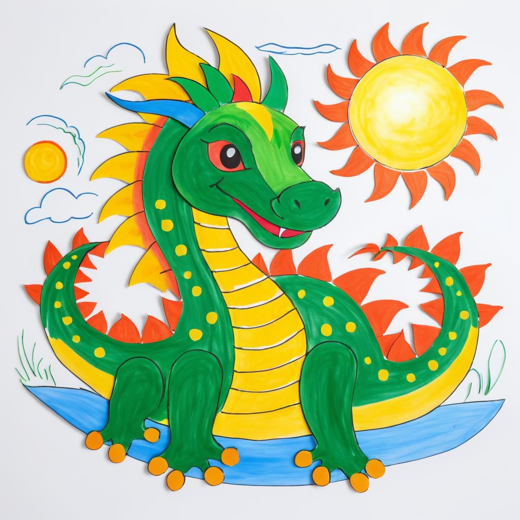 Whimsical Child's Dragon and Sun Art