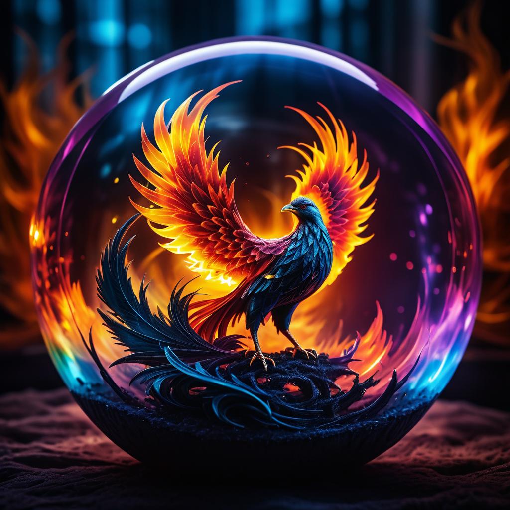 Epic Phoenix Rising in Glass Sphere