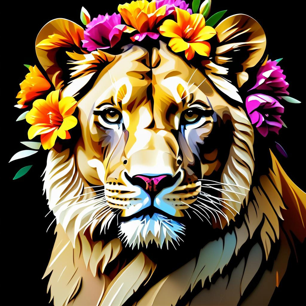 Fierce Lioness with Floral Accents