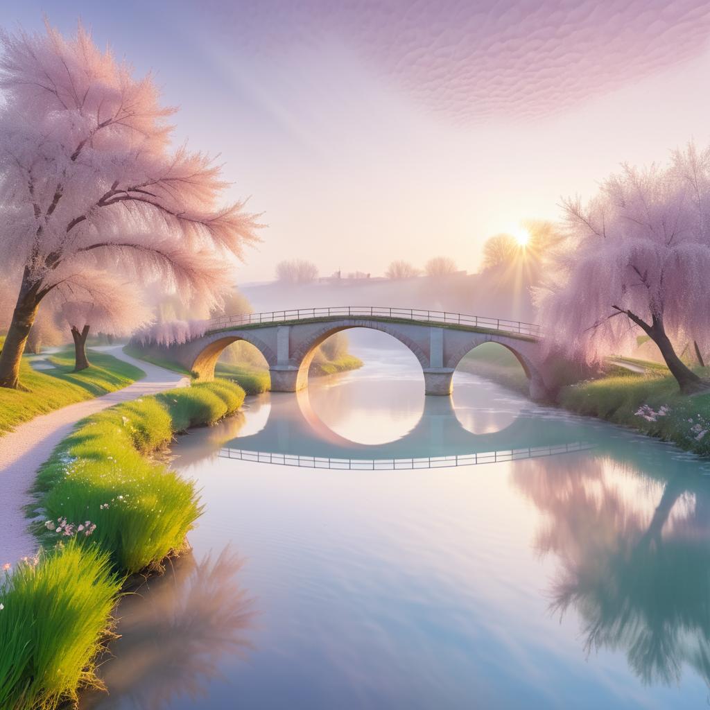 Serene Italian Sunrise with Cherry Blossoms