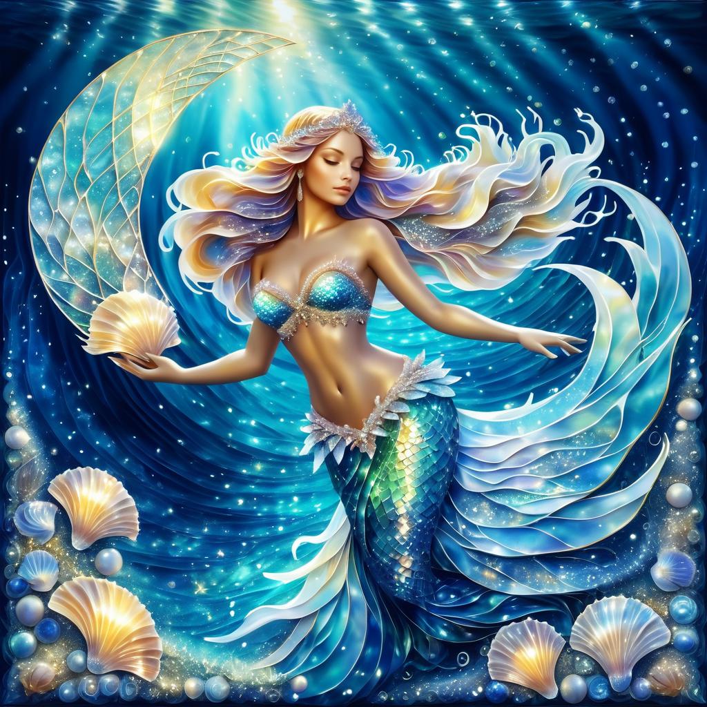 Sparkling Seashell Mermaid in Tranquil Waters