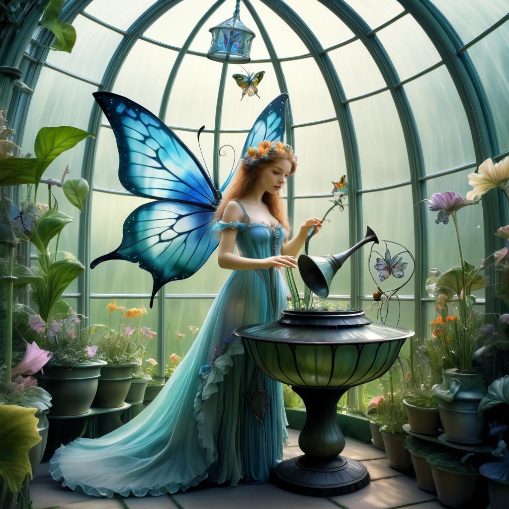 Enchanting Butterfly Girl in Greenhouse