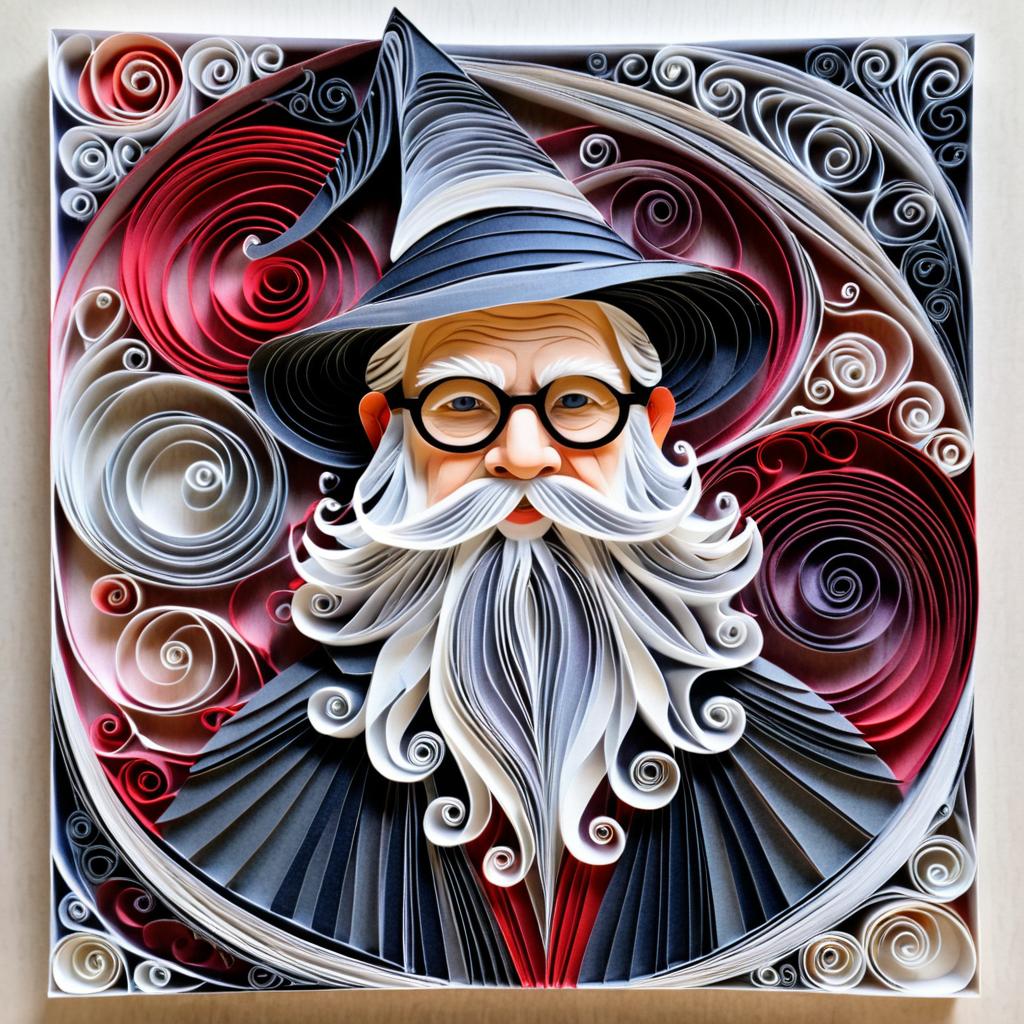 Vintage Wizard Illustration with Quilling Art