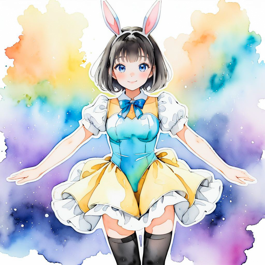 Whimsical Bunny Girl in Watercolor Style