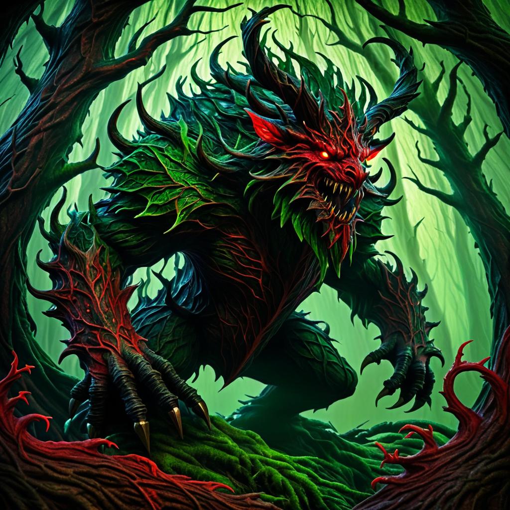 Twisted Vine Beast in a Mystical Forest