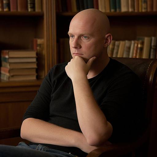 Thoughtful Man in Cozy Library