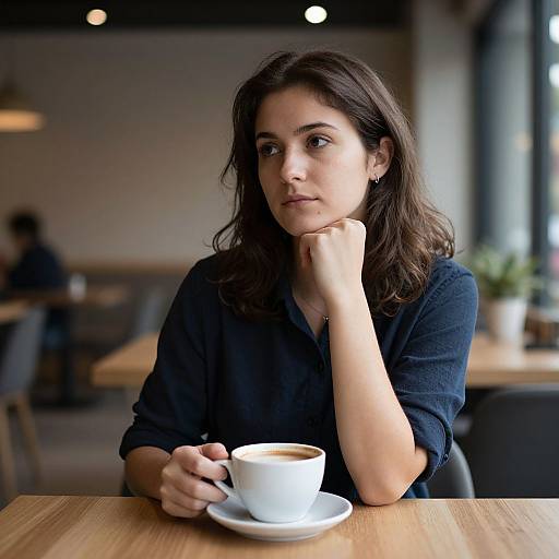 Contemplative Woman in Cozy Café