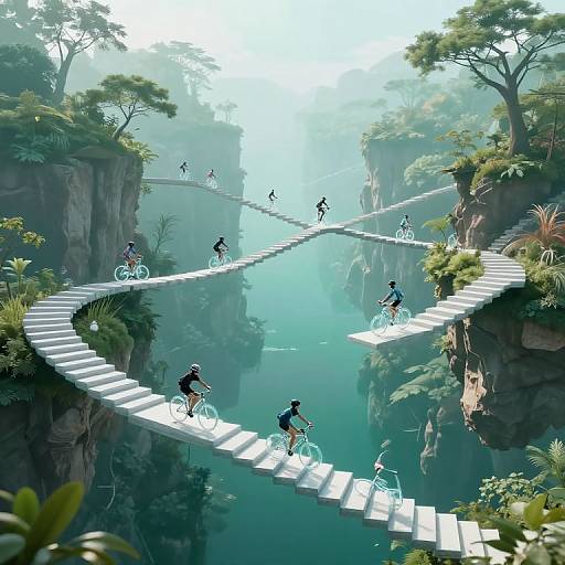 Ethereal Cyclists Above Turquoise Chasm
