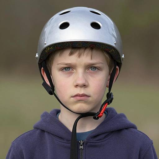 Boy Wearing Silver Helmet and Purple Hoodie