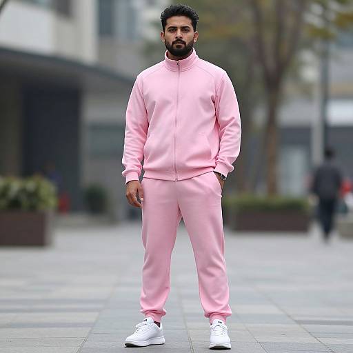 Realistic Male in Pink Tracksuit Outdoors