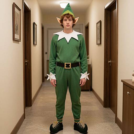 Man in Hermey Misfit Elf Costume
