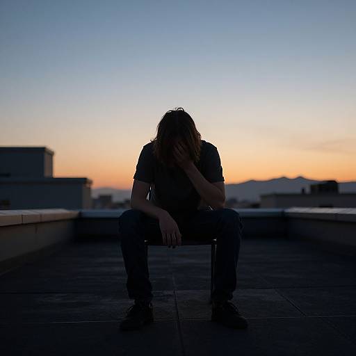 Man Sitting on Rooftop at Dawn