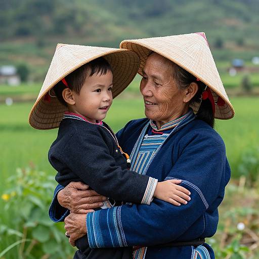 H'Mong Elder and Child Embrace