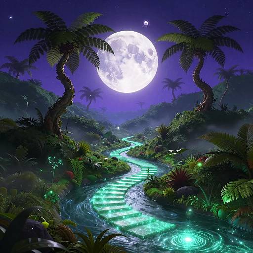 Bioluminescent Jungle River Staircase