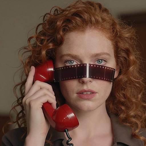 Vintage Woman with Red Hair and Phone