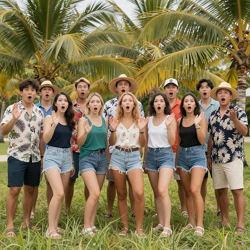 Surprised Group in Tropical Setting