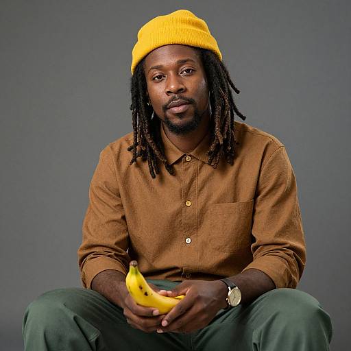 Man with Dreadlocks Holding Banana