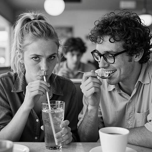 Nostalgic Diner Moment in Black and White