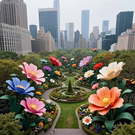Urban Oasis with Vibrant Oversized Flowers
