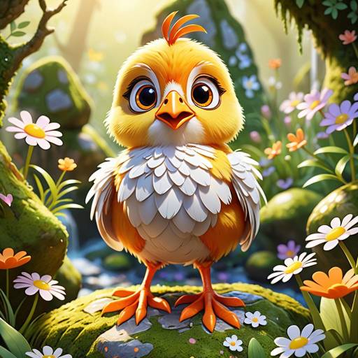 Charming 3D Cartoon Chick in Garden