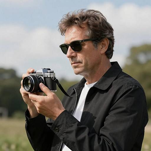 Middle-Aged Man with Vintage Camera