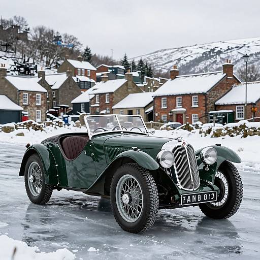 1950s British Sports Car in Snow
