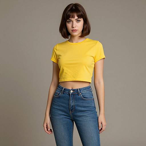 Young Woman in Yellow Crop Top and Blue Jeans