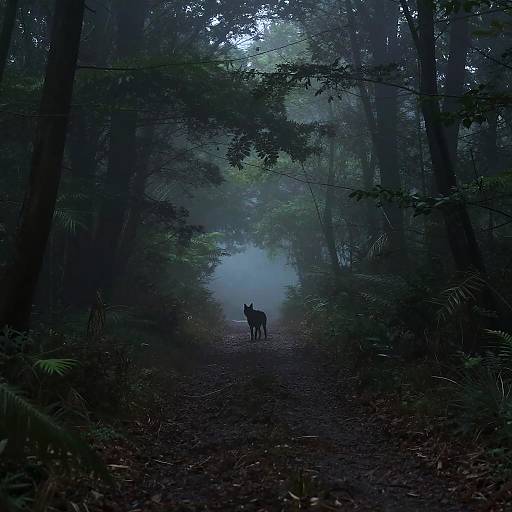 Misty Forest with Lone Wolf