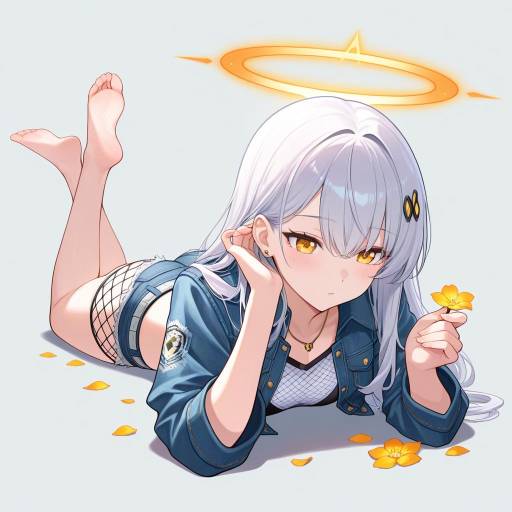 Elfin Woman Plucking Petals in Denim Elfin Woman Plucking Petals in Denim