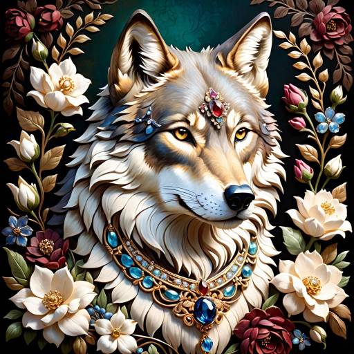 Regal Wolf in Blooming Elegance