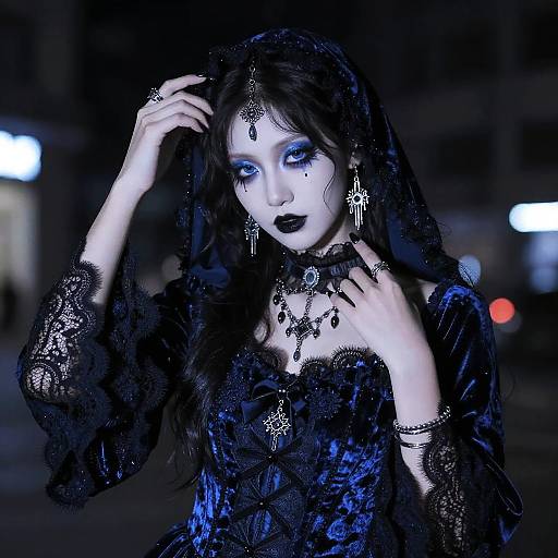 Blue Gothic Outfit in Moody Night